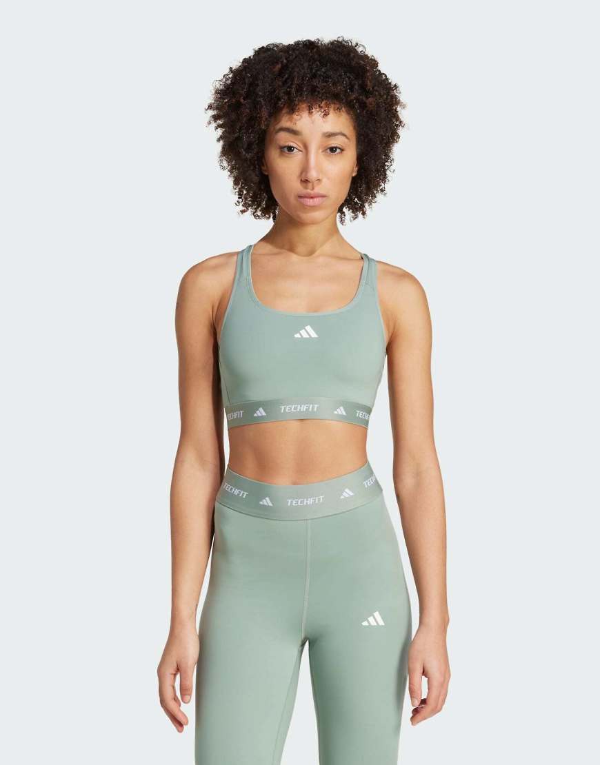 adidas Performance - Techfit - BH in Silbergrün von adidas performance