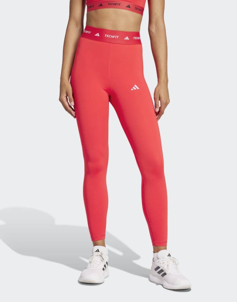 adidas Performance - Techfit - Dreiviertellange Leggings in Pure Ruby-Rot von adidas performance