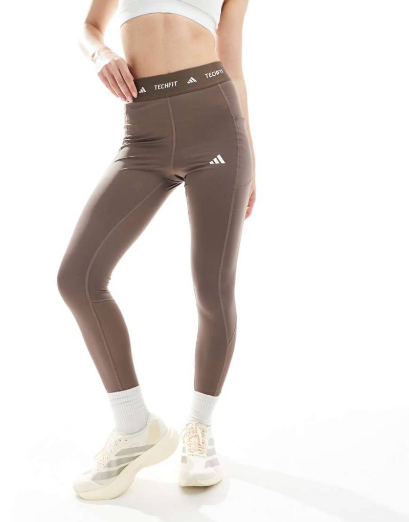 adidas Running - Techfit - Lang geschnittene Leggings in Braun mit Einstecktasche von adidas performance