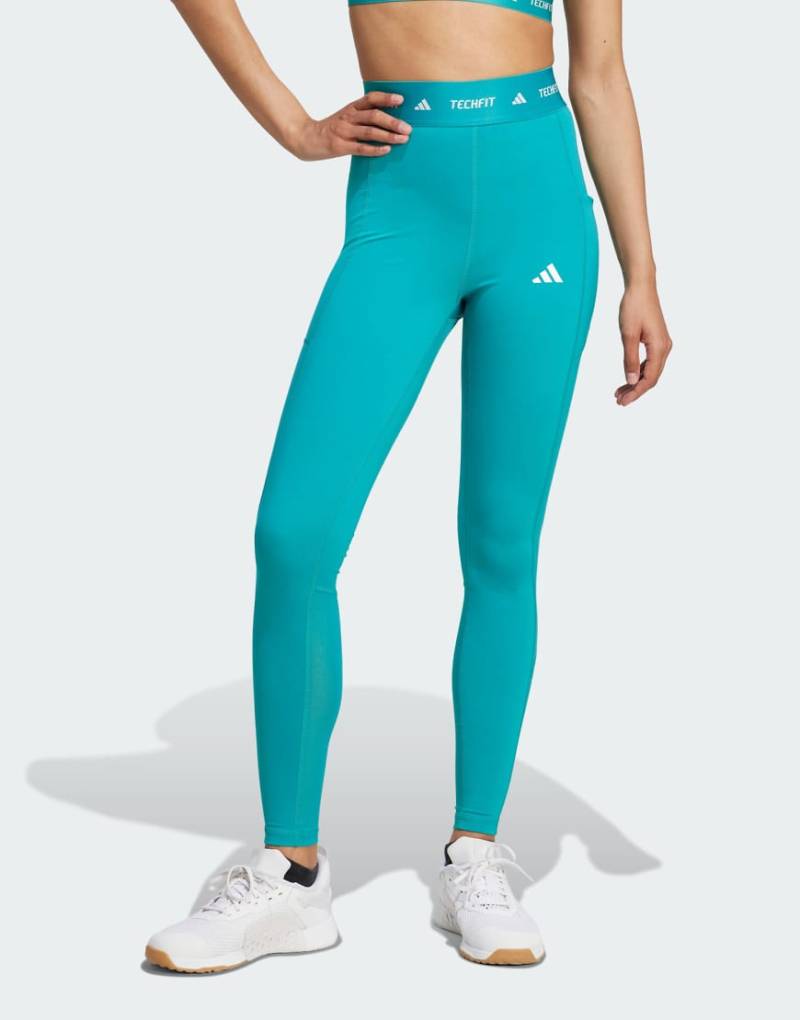 adidas Performance - Techfit - Leggings in voller Länge in Pure Teal mit Einstecktasche-Blau von adidas performance