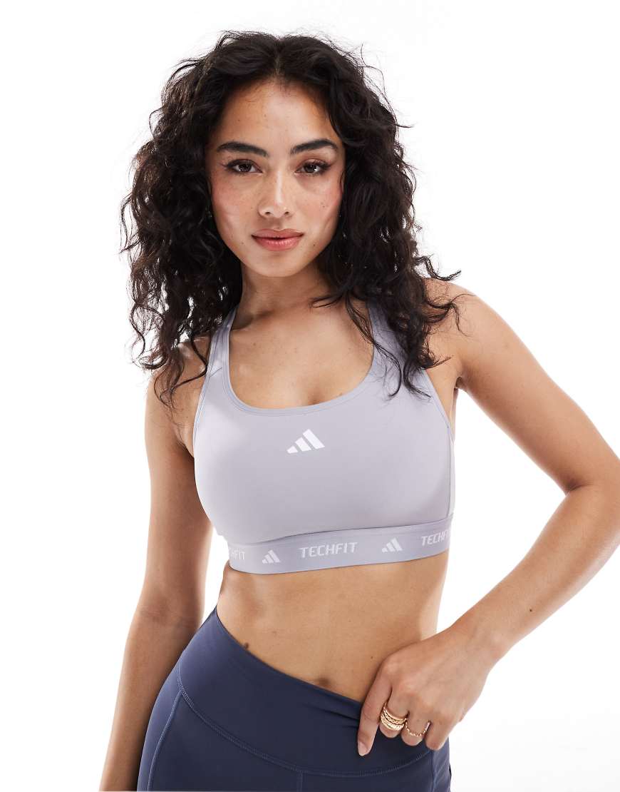 adidas Training - Techfit - Sport-BH in Grau mit mittlerer Stützfunktion von adidas performance