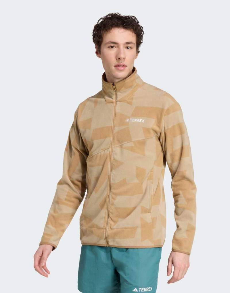 adidas Performance - Terrex - Fleecejacke in Cardboard / Blanch Cargo mit durchgehendem Reißverschluss und Print-Brown von adidas performance