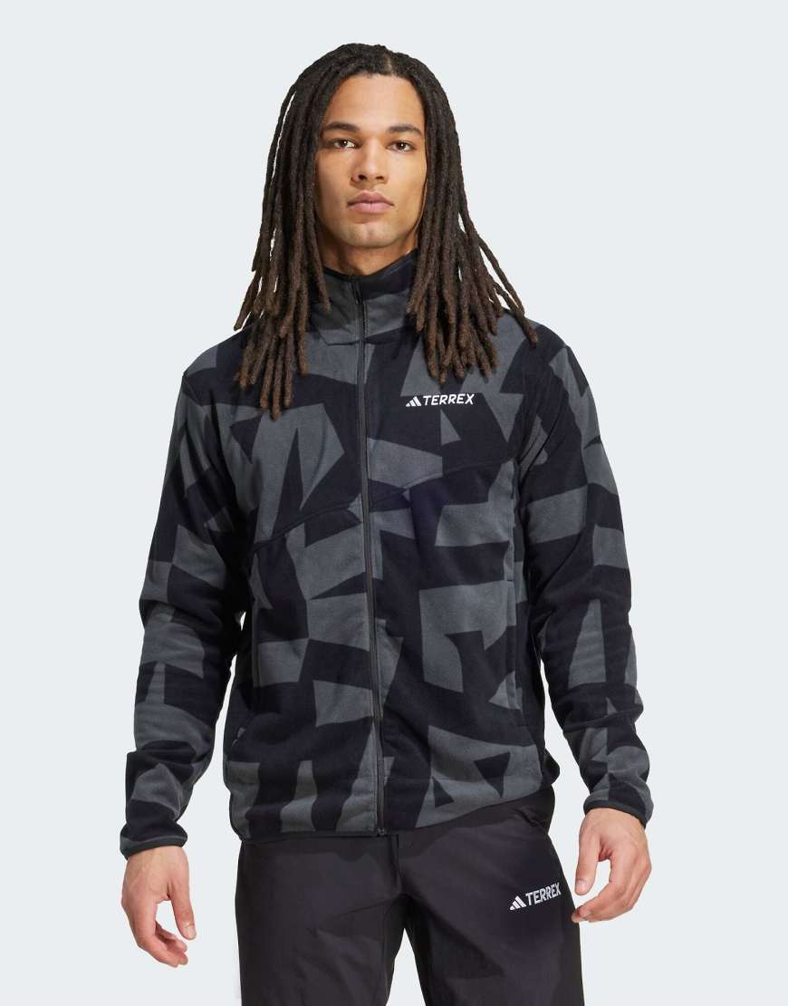 adidas Performance - Terrex - Fleecejacke in Schwarz / Carbon mit durchgehendem Reißverschluss und Print von adidas performance