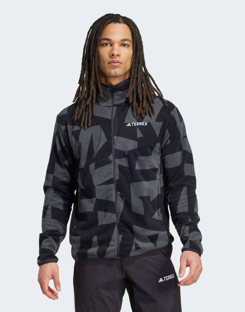 adidas Performance - Terrex - Fleecejacke in Schwarz / Carbon mit durchgehendem Reißverschluss und Print von adidas performance