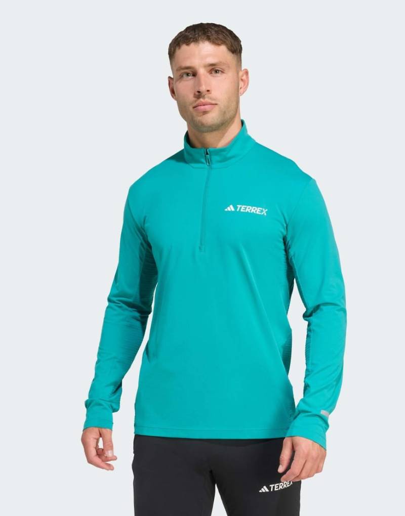 adidas Performance - Terrex xperior - Longsleeve in Pure Teal mit kurzem Reißverschluss-Blau von adidas performance