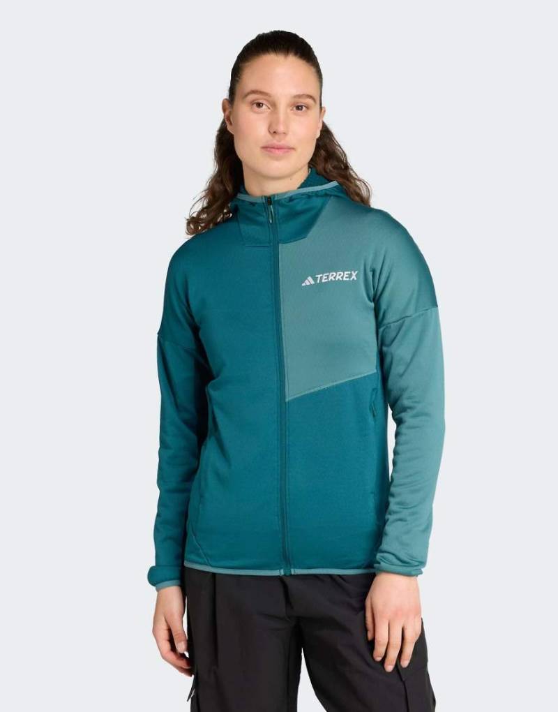 adidas Performance - Terrex xperior climawarm - Leichte Fleece-Jacke in Mystery Green / Preloved Teal mit Kapuze-Grün von adidas performance