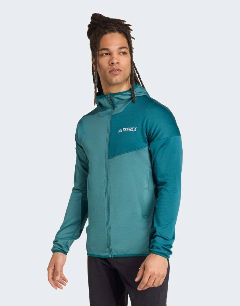 adidas Performance - Terrex xperior climawarm - Leichte Fleece-Jacke mit Kapuze in Preloved Teal / Mystery Green-Blau von adidas performance