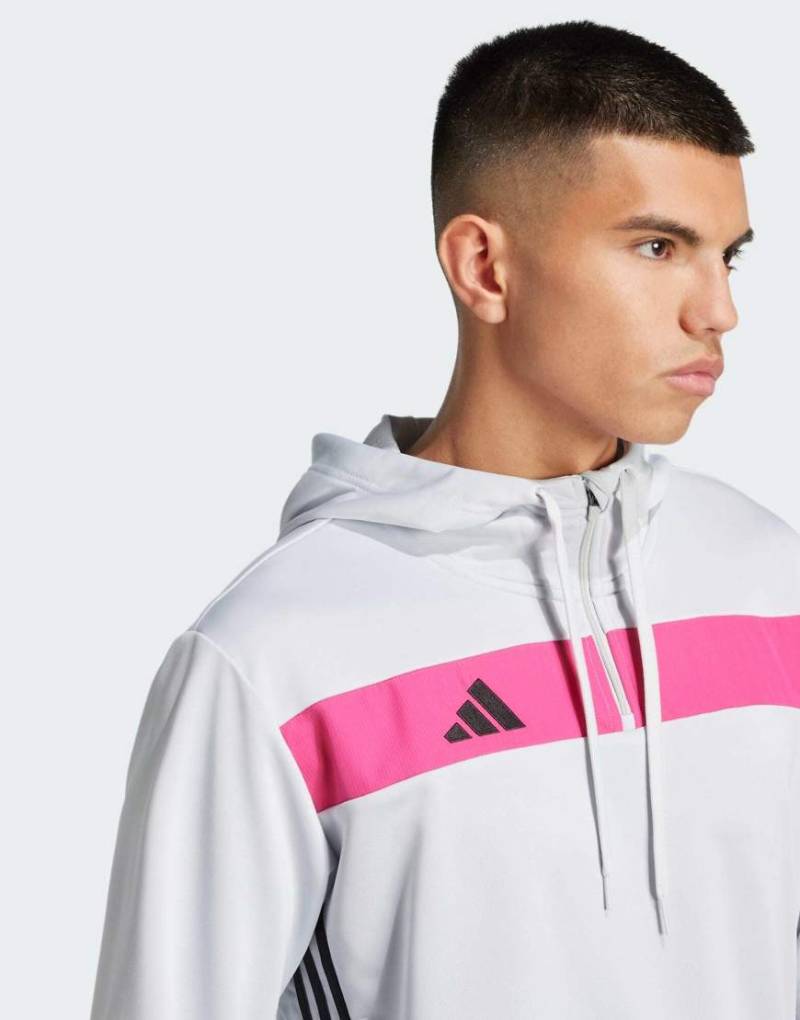 adidas Performance - Tiro 25 Essentials - Sweat-Kapuzenpullover in Clear Grey / Real Magenta-Grau von adidas performance