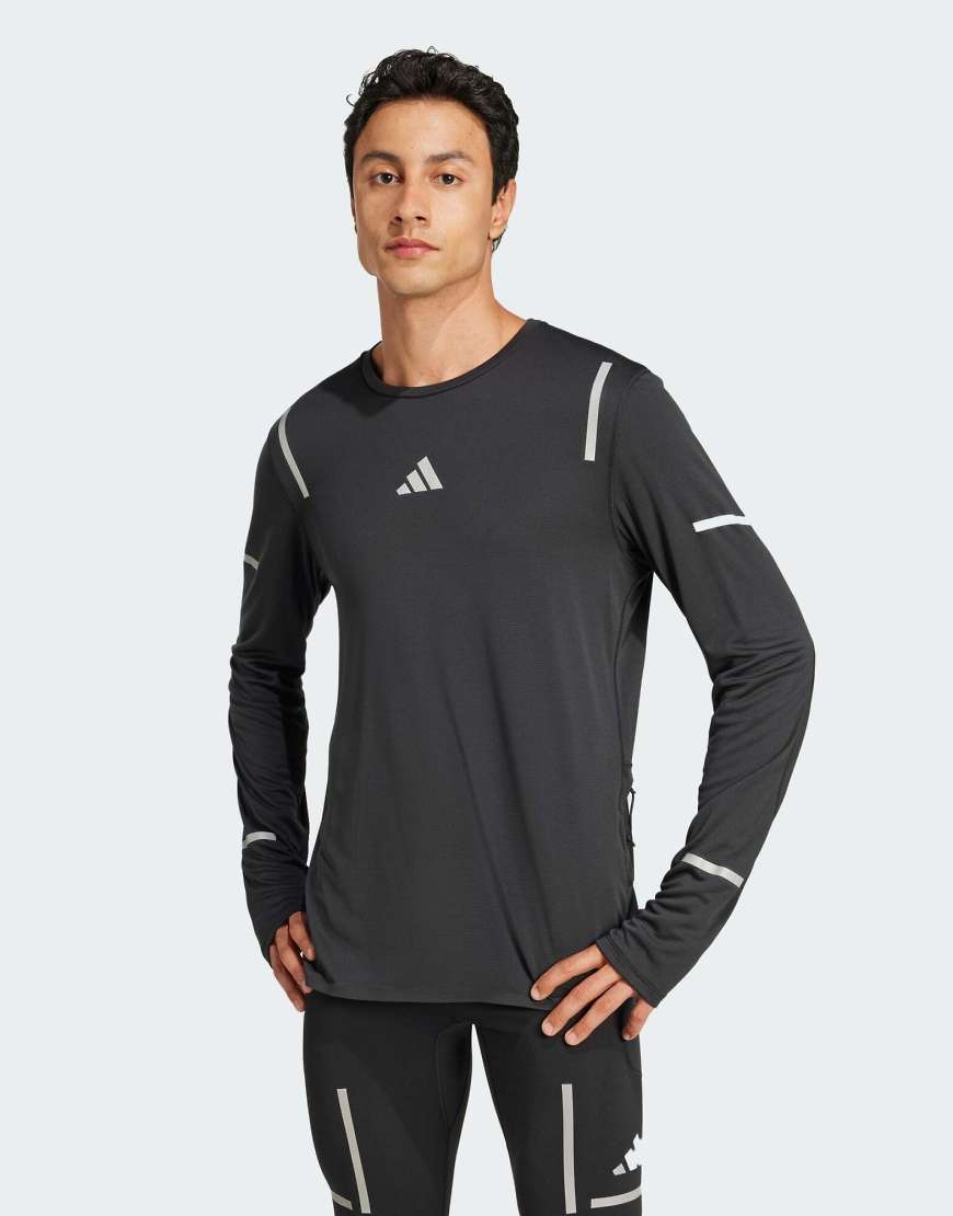 adidas Performance - Ultimate - Langärmliges Lauf-Shirt in Schwarz mit reflektierenden Streifen von adidas performance
