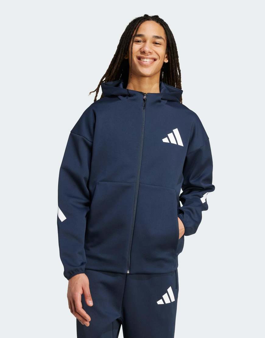 adidas Performance - Z. N.E. - Trainingsjacke in Aurora Ink mit Kapuze und Reißverschluss-Marineblau adidas Performance - Z. N.E. - Trainingsjacke in Aurora Ink mit Kapuze und Reißverschluss-Marineblau von adidas performance