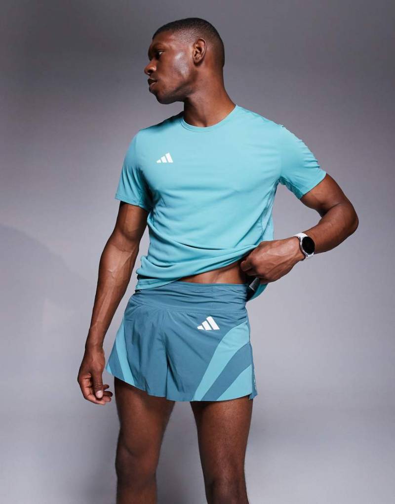 adidas Running - Adizero - Shorts in Petrol mit den 3 Streifen an den Seiten-Blau von adidas performance