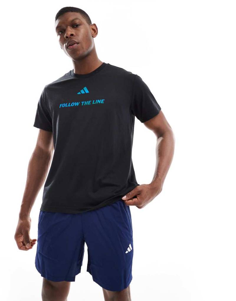 adidas Running - Follow The Line - Lauf-T-Shirt in Schwarz und Blau von adidas performance
