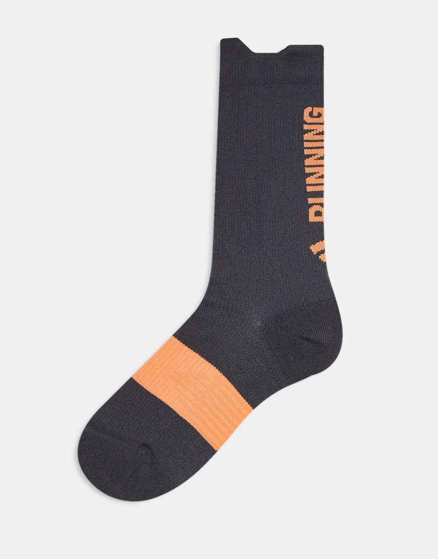 adidas Running - Lauf-Socken in Grau mit Print in Orange hinten von adidas performance