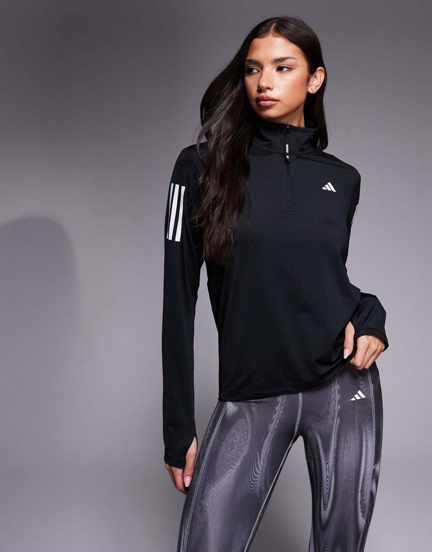 adidas Running - Own The Run - Oberteil in Schwarz mit kurzem Reißverschluss von adidas performance