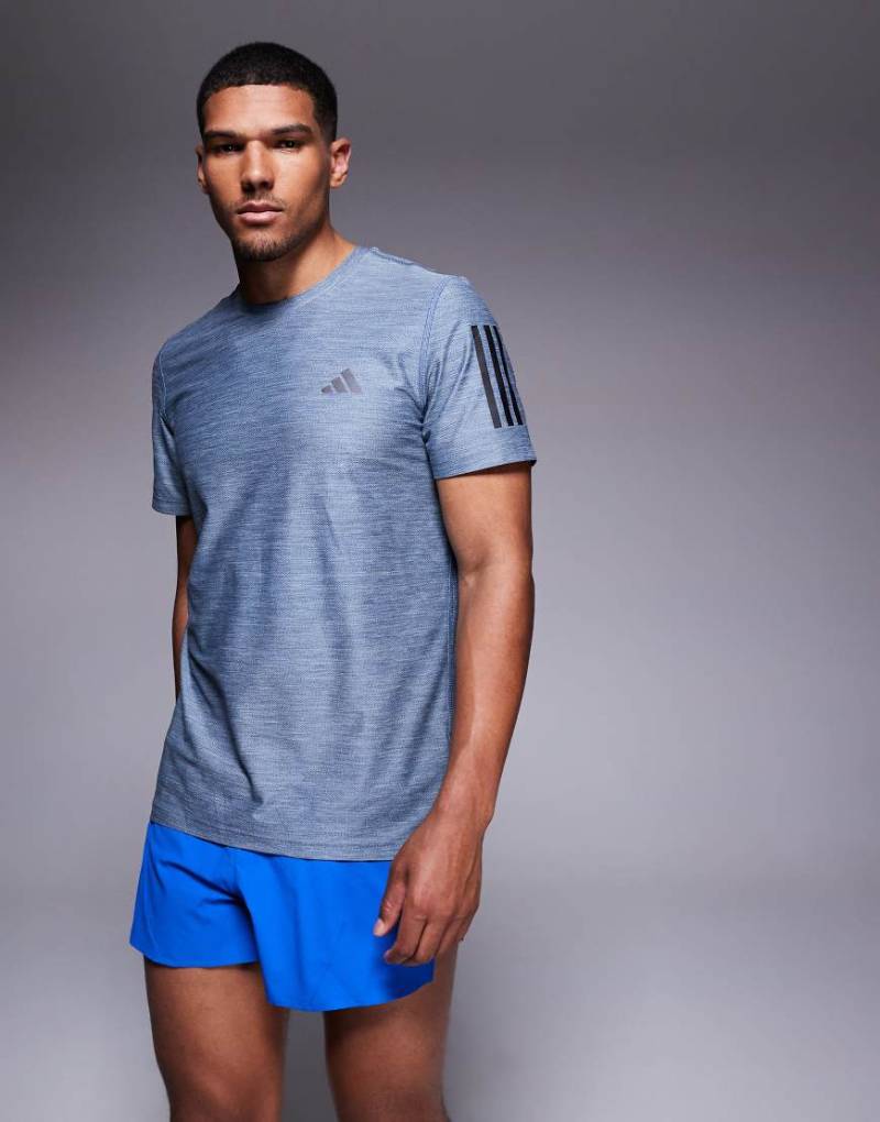 adidas Running - Own The Run - T-Shirt in Marineblau mit 3 schwarzen Streifen von adidas performance