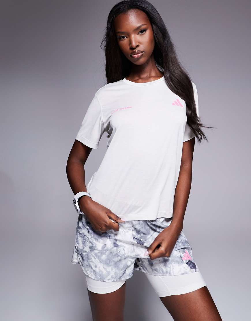 adidas Running - Own The Run - T-Shirt in Weiß und Rosa von adidas performance