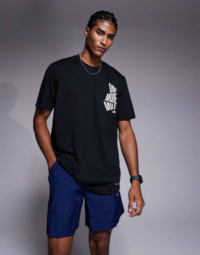 adidas Running - T-Shirt in Schwarz mit „One more Mile"-Grafik von adidas performance