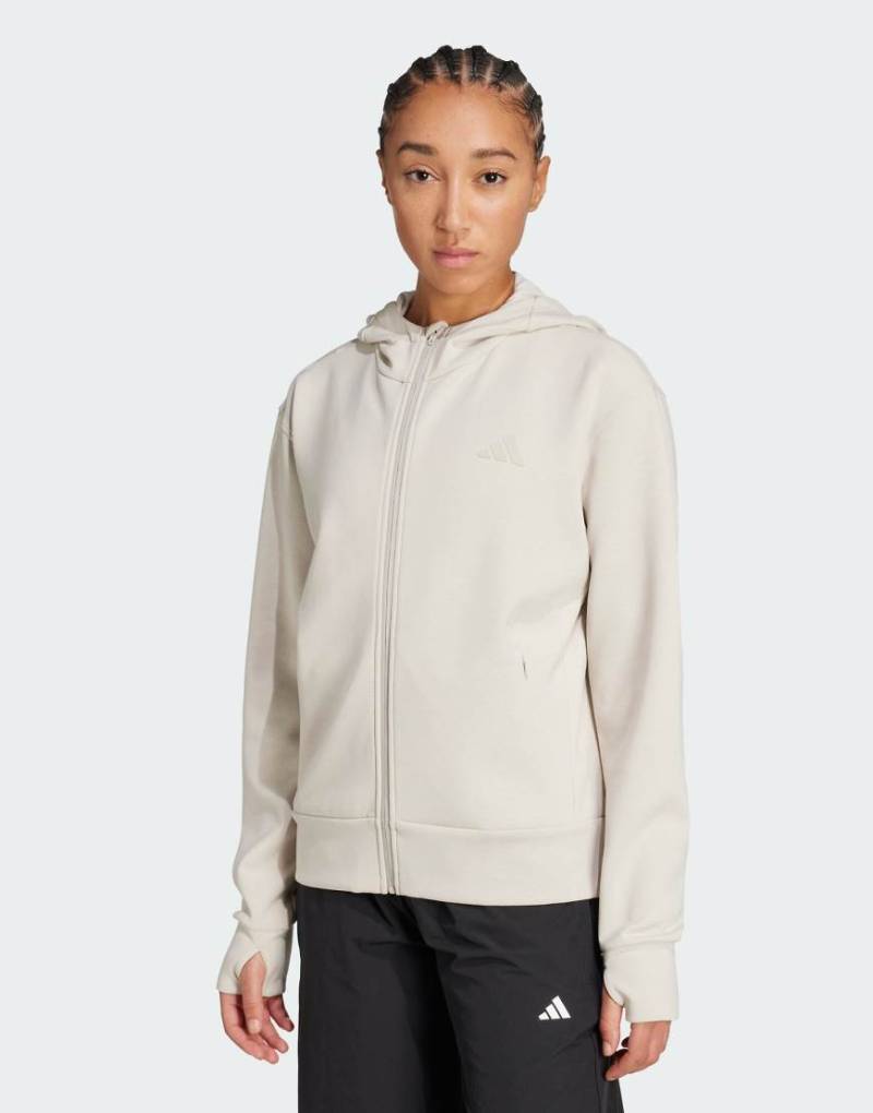adidas Training - D4T - Sweatshirt in Beige mit Kapuze und durchgehendem Reißverschluss-Neutral von adidas performance