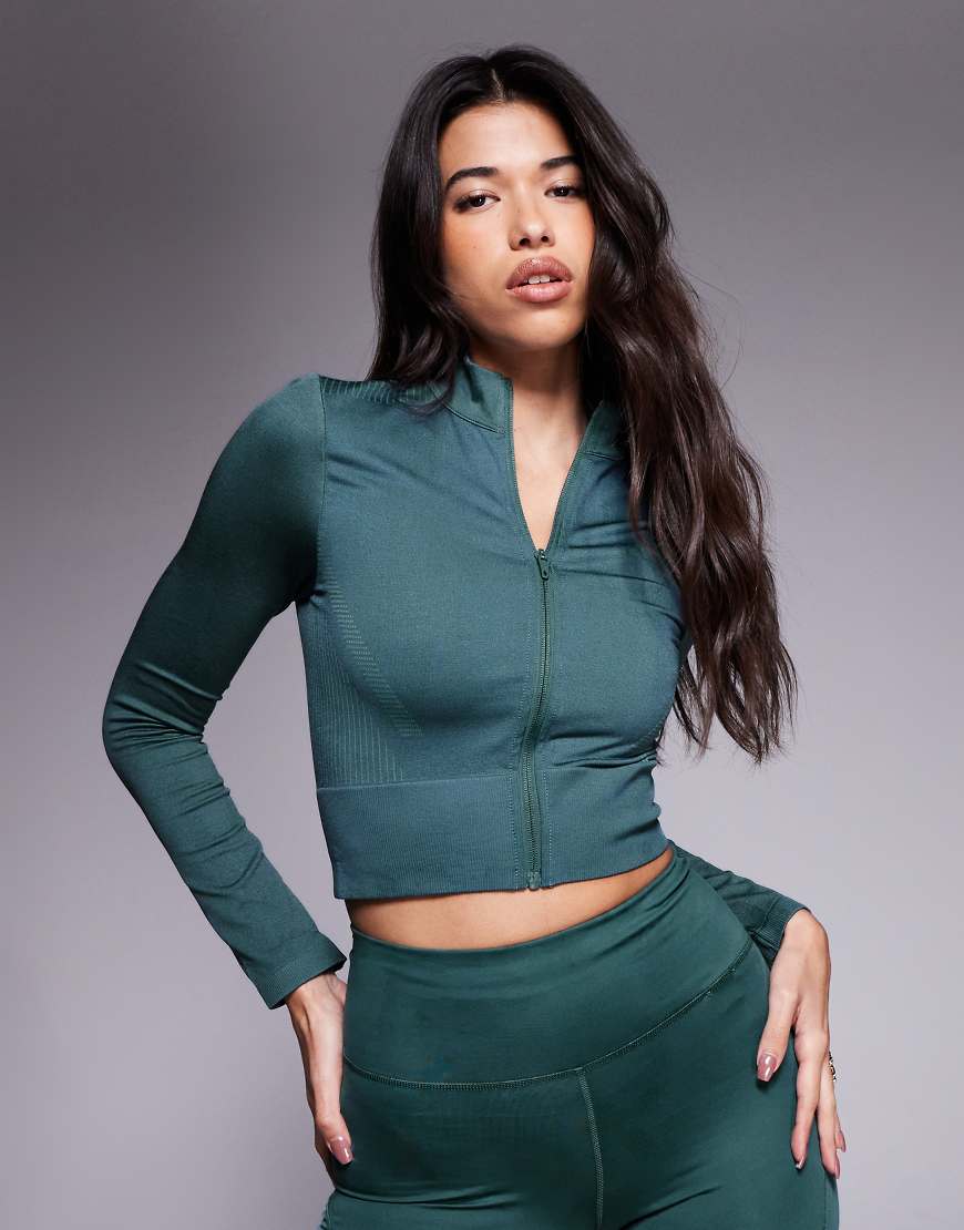 adidas Training - Gestrickte Cropped-Jacke in Petrol mit Reißverschluss-Grün von adidas performance