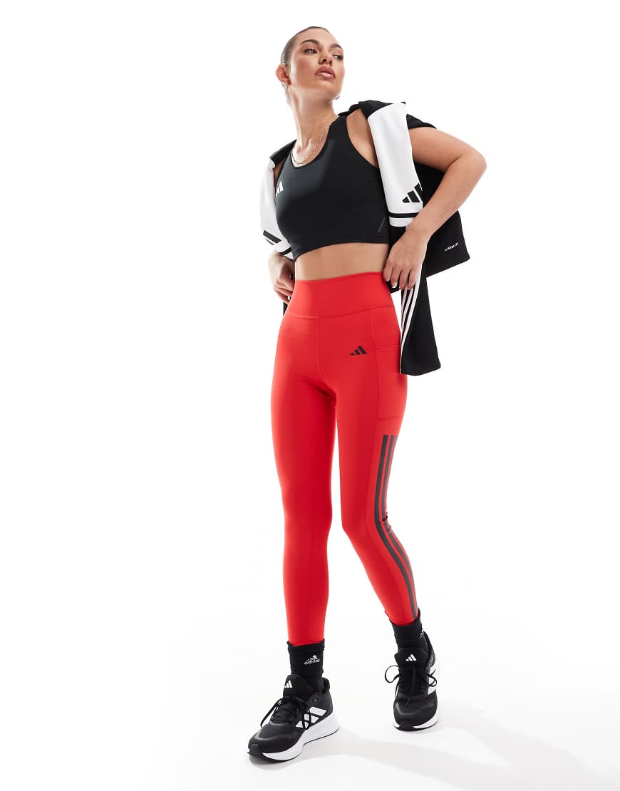 adidas Training - Optime - Lang geschnittene Leggings in Rot mit den drei Streifen von adidas performance