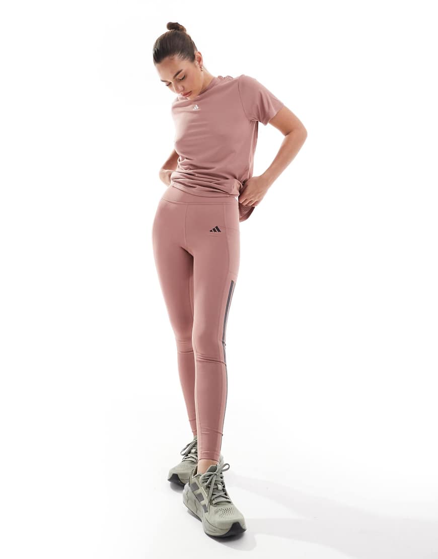 adidas Training - Optime - Lang geschnittene Leggings in Rot mit den drei Streifen von adidas performance