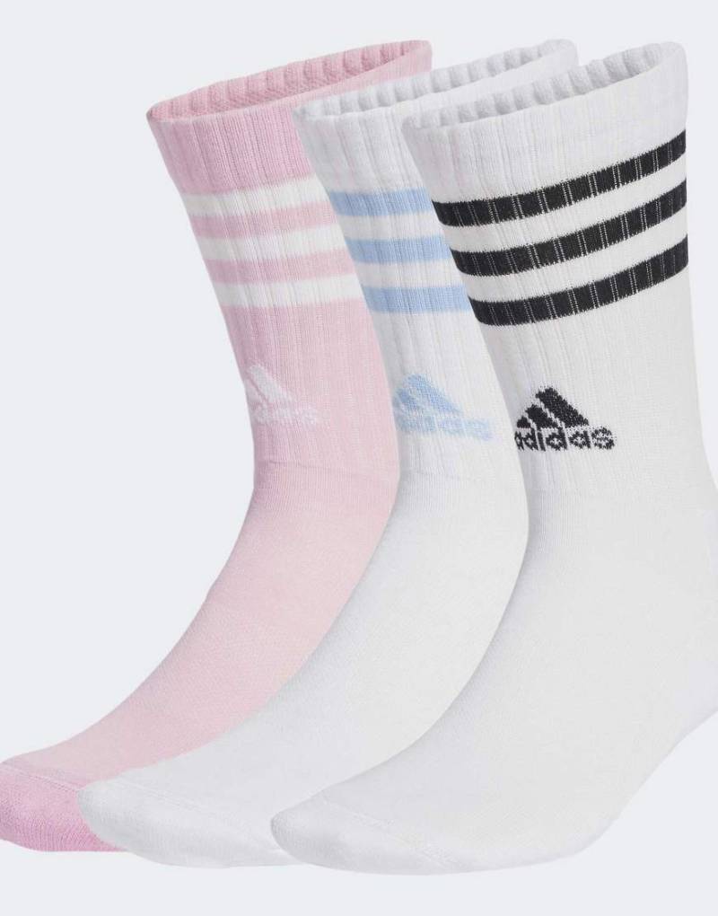adidas performance - 3 Paar gepolsterte Crew-Socken in Weiß / Weiß / echtes Rosa mit den drei Streifen adidas performance - 3 Paar gepolsterte Crew-Socken in Weiß / Weiß / echtes Rosa mit den drei Streifen von adidas performance