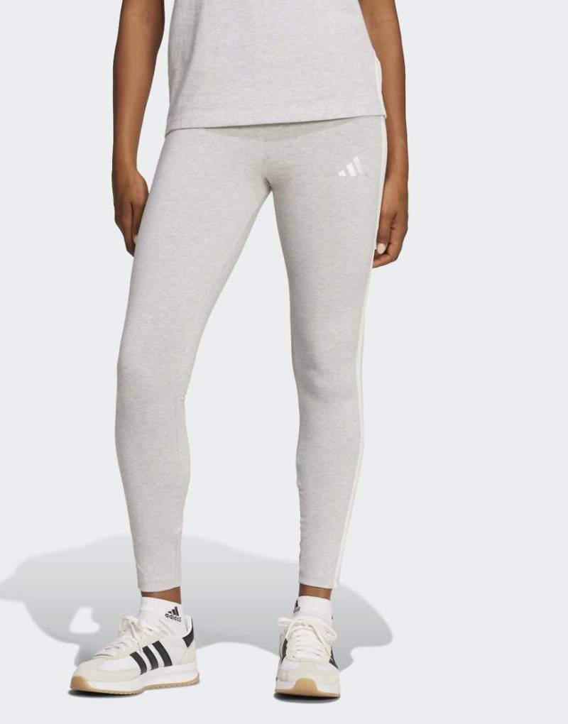 adidas performance - Essentials - Baumwoll-Leggings in meliertem Hellgrau / Weiß mit den drei Streifen von adidas performance