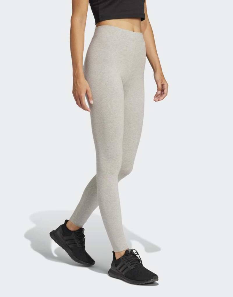 adidas performance - Essentials - Baumwoll-Leggings in meliertem Mittelgrau / Schwarz mit linearem Logo von adidas performance