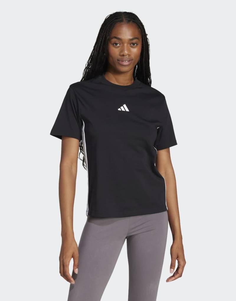 adidas performance - Essentials - Baumwoll-T-Shirt in Schwarz / Weiß mit den drei Streifen von adidas performance