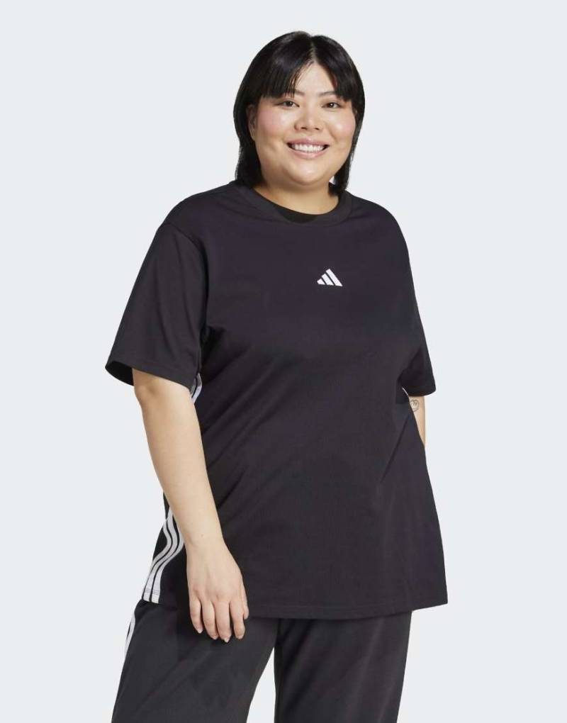 adidas performance - Essentials - Plus-Size-T-Shirt aus Baumwolle in Schwarz/Weiß mit den drei Streifen von adidas performance