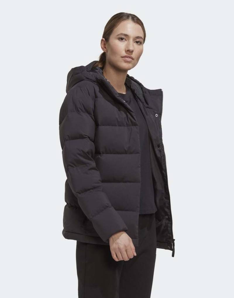 adidas performance - Helionic - Daunenjacke in Schwarz / Schwarz mit Kapuze von adidas performance