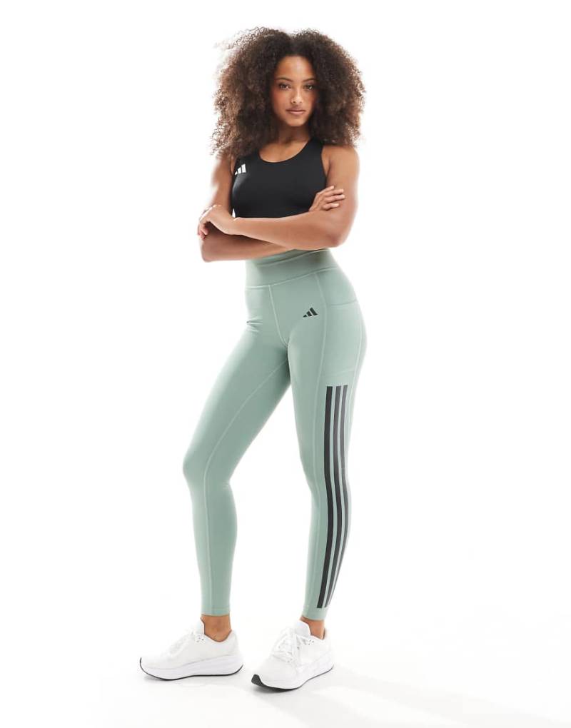 adidas Training - Optime - Leggings in voller Länge in Silbergrün mit den 3 Streifen von adidas performance