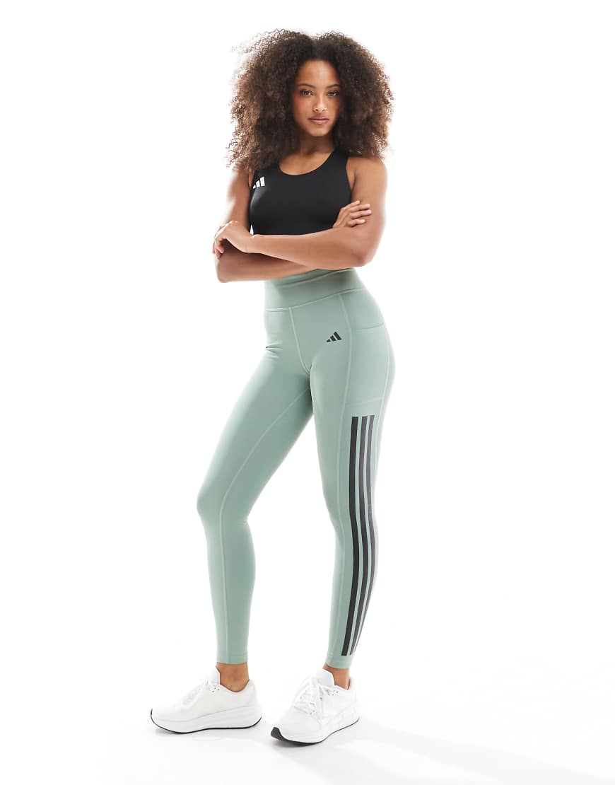 adidas Training - Optime - Leggings in voller Länge in Silbergrün mit den 3 Streifen von adidas performance