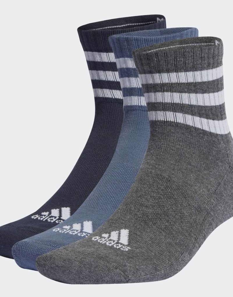 adidas performance - Sportswear - 3 Paar niedrig geschnittene, gepolsterte Socken in Legend Ink / Preloved Ink / Dunkelgrau mit den drei Streifen-Schwarz von adidas performance