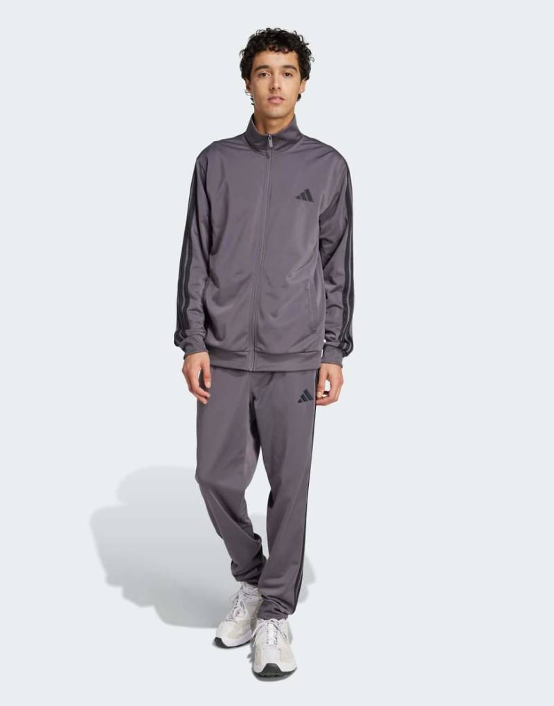 adidas performance - Sportswear - Basic-Trainingsanzug aus Trikot-Stoff in Grey Strata mit den drei Streifen-Grau von adidas performance