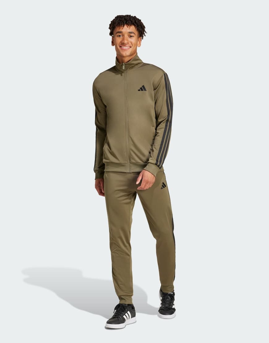 adidas performance - Sportswear - Basic-Trainingsanzug aus Trikot-Stoff in Olive Strata mit den drei Streifen-Grün von adidas performance