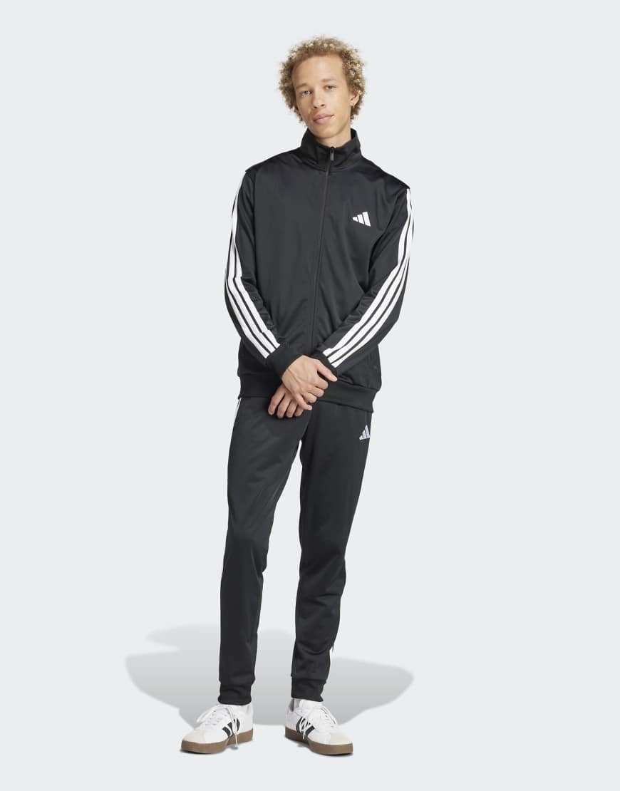 adidas performance - Sportswear - Basic-Trainingsanzug aus Trikot-Stoff in Schwarz mit den drei Streifen adidas performance - Sportswear - Basic-Trainingsanzug aus Trikot-Stoff in Schwarz mit den drei Streifen von adidas performance