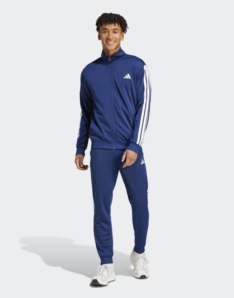 adidas performance - Sportswear - Basic-Trainingshose aus Trikot-Stoff in Dunkelblau mit den drei Streifen von adidas performance