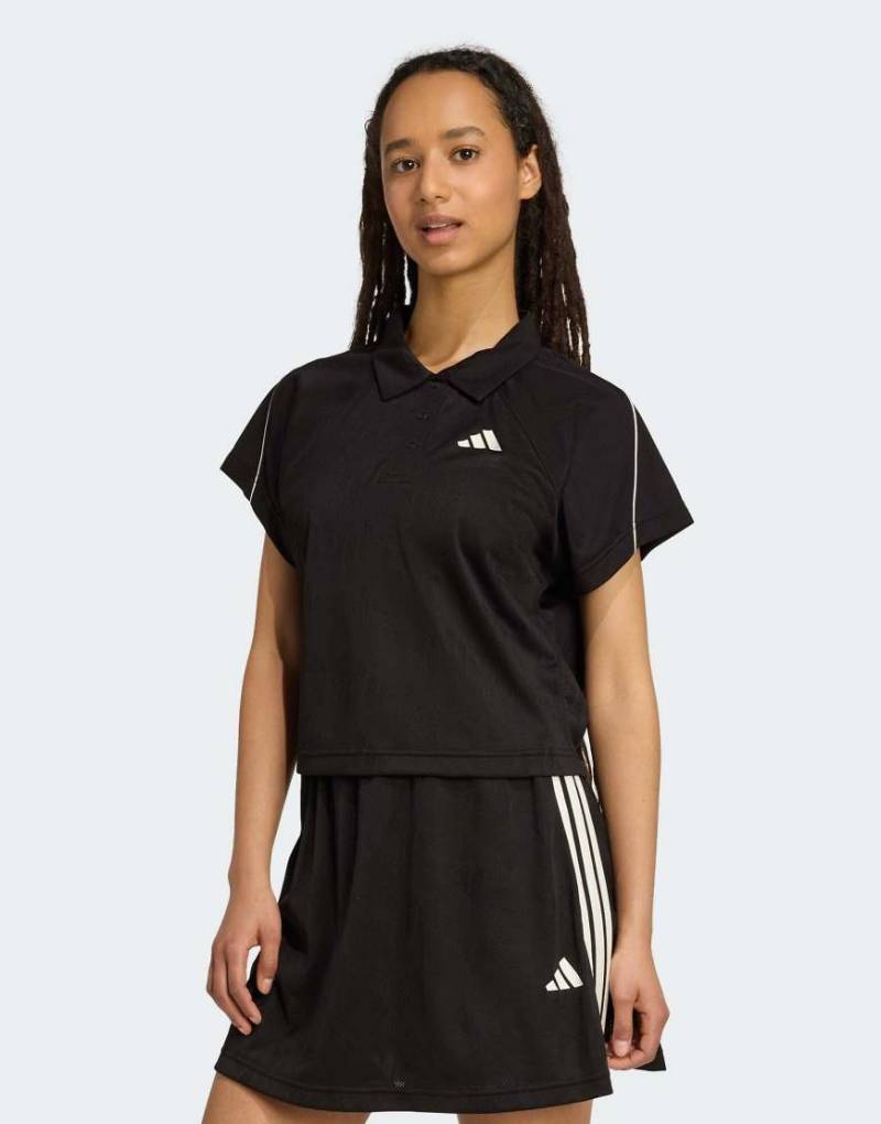 adidas performance - Stadium - Tennis-Polohemd aus Jacquard in Schwarz/Wollweiß adidas performance - Stadium - Tennis-Polohemd aus Jacquard in Schwarz/Wollweiß von adidas performance