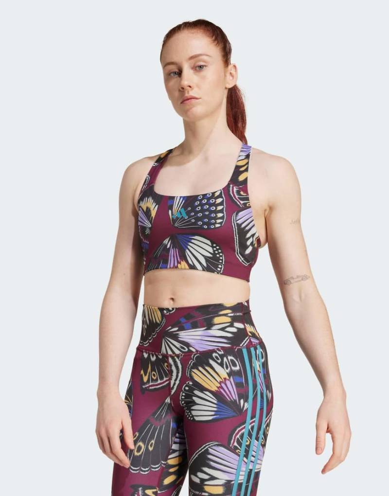 adidas performance - adidas x farm - BH in Schwarz/Amazon Red/Energy Ink mit mittlerer Stützfunktion von adidas performance