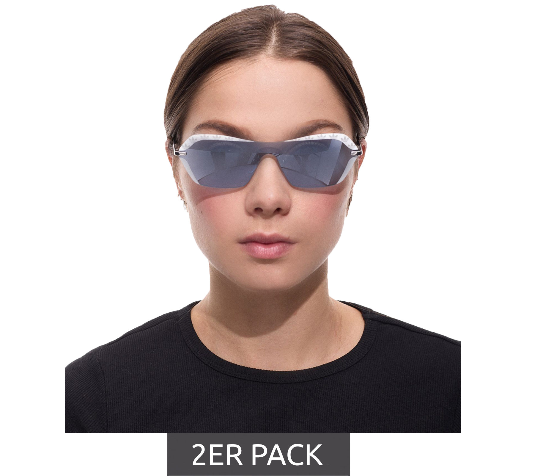2er Sparpack adidas Damen Sonnenbrille verspiegelte Brille Strand-Brille mit rechteckigen Gläsern randlose Brille mit Marken-Logo Filterkategorie 2 Urlaubs-Brille EW3511 Weiß/Blau/Silber von adidas