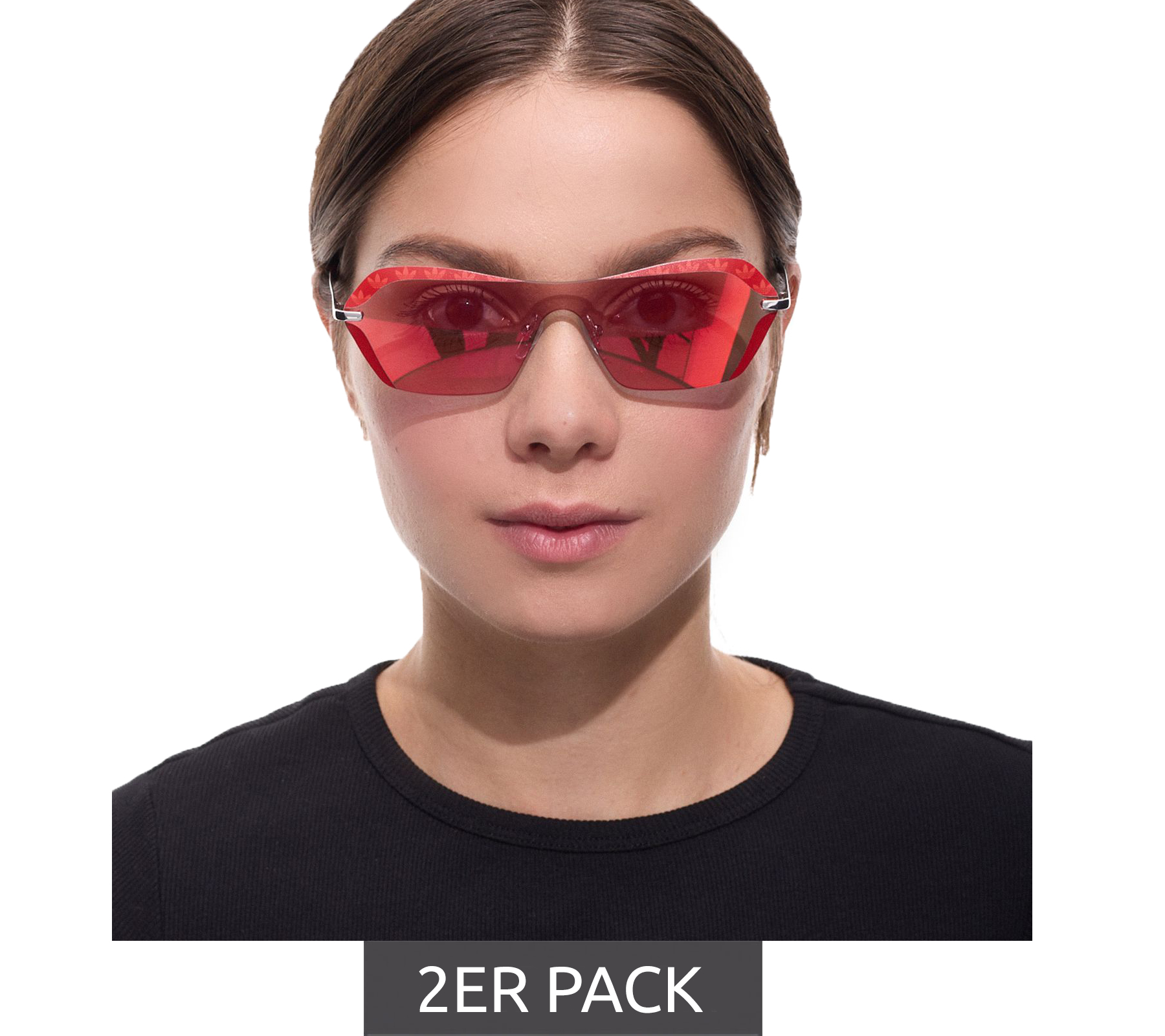 2er Sparpack adidas Sonnen-Brille Damen mit roten Gläsern und roten Bügeln UVA & UVB Schutz Freizeit-Brille OR0015 0068U Rot von adidas