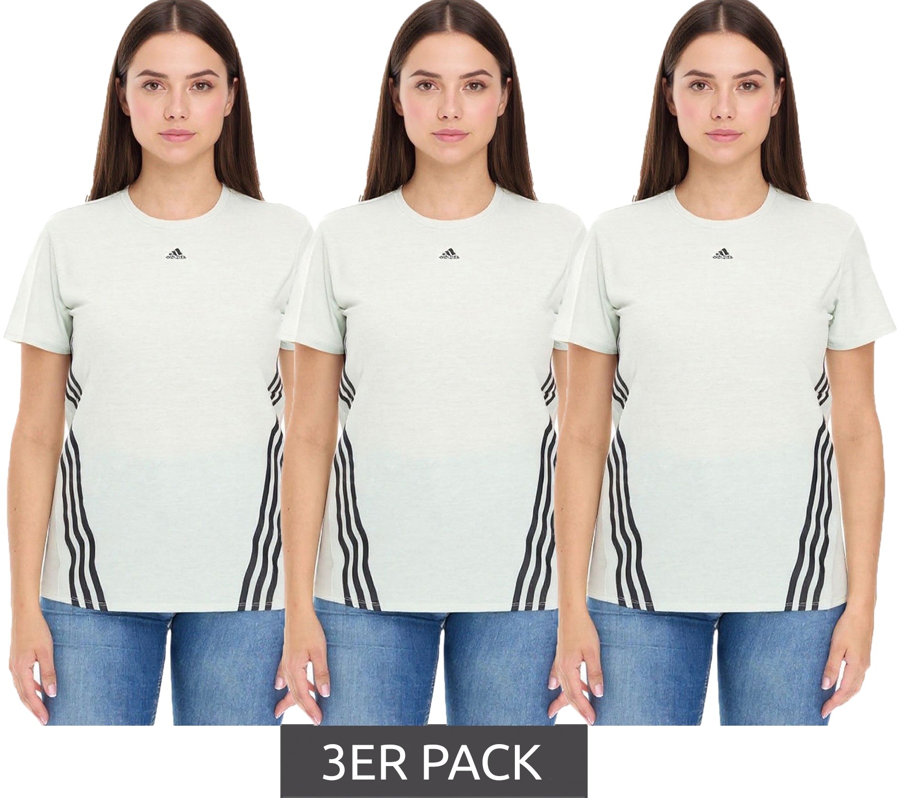 3er Sparpack adidas Damen nachhaltiges Sport-Shirt Rundhals-Shirt Fitness-Shirt Sport-Oberteil Kurzarm-Shirt HK6976 Grün/Schwarz von adidas