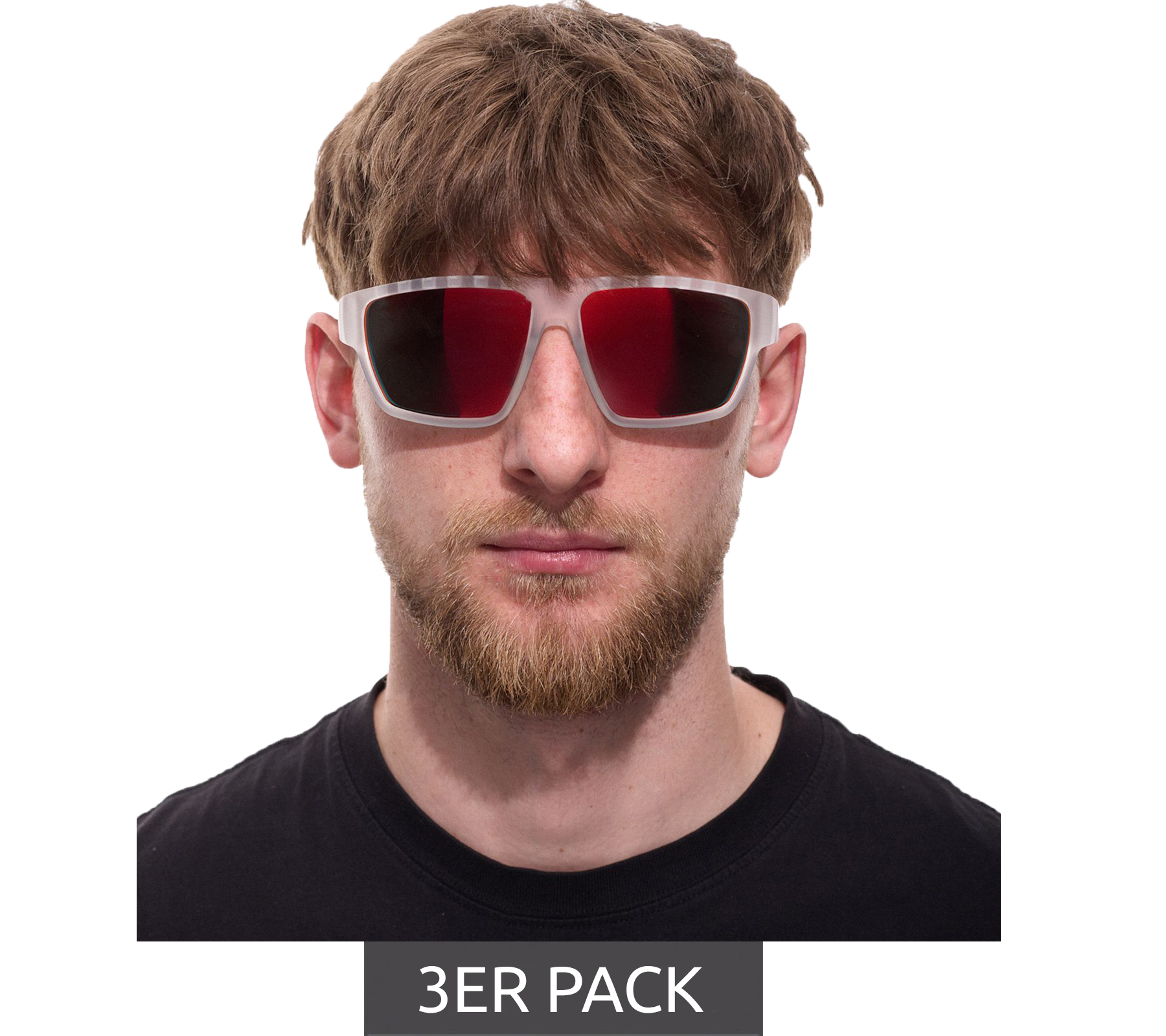 3er Sparpack adidas Sport Herren Sonnen-Brille mit rot/orangenen Gläsern und transparenten Bügeln Lauf-Brille SP0008 6126G Transparent von adidas