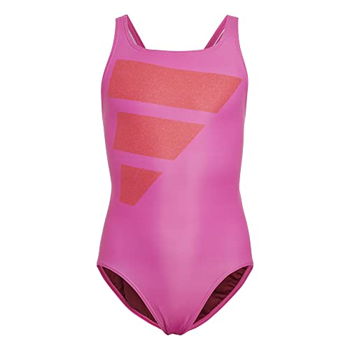 ADIDAS Girl's Big Bars Suit Swimsuit, Lucid Fuchsia/Better Scarlet/White/Shadow red, 14-15 Years von adidas