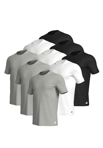 adidas Crew Neck T-Shirt Herren Unterhemd Rund Ausschnitt Baumwolle 9er Pack, Farbe:Multi, Bekleidungsgröße:L von adidas
