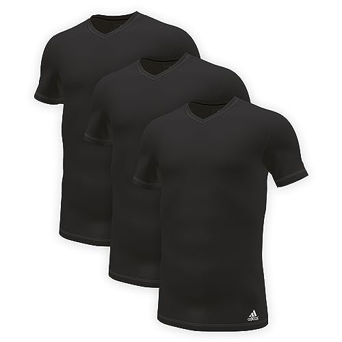 Adidas Herren kurzarm Unterhemd (3er Pack) V- Ausschnitt T- Shirt (Gr. S - 3XL) , Schwarz, S von adidas