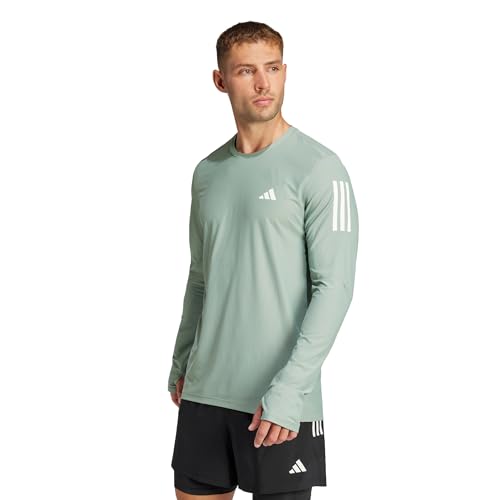 Adidas Herren Own The Run Langarm-T-Shirt, Silberfarben, Grün von adidas