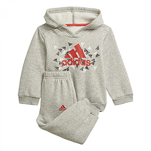 Adidas Unisex Baby I BOS GRA Jog Set, Top:Medium Vivid Red Bottom:Medium Grey Heather, 6-9M von adidas