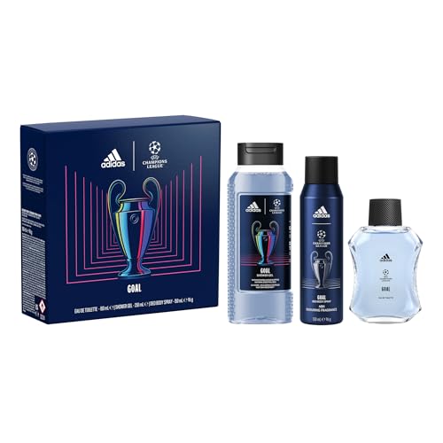 Das adidas UEFA Goal Set bestehend aus einem Eau de Toilette, einem Duschgel und einem Deospray von adidas